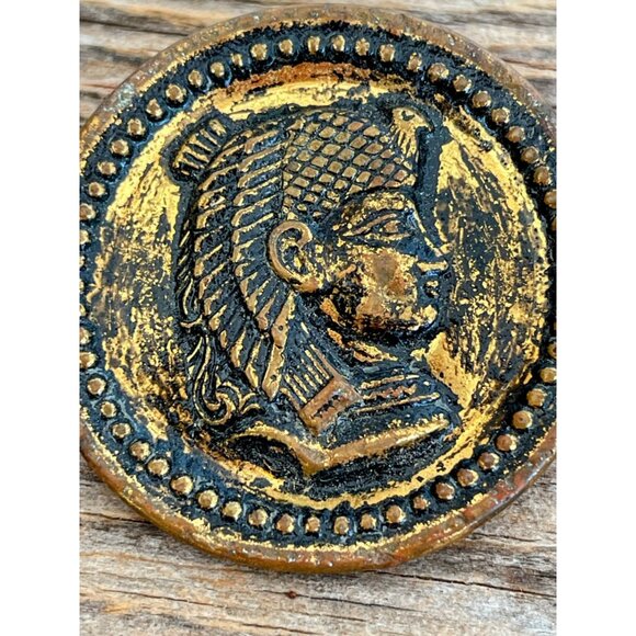 Antique Brass Metal Picture Button Egyptian Pharaoh 1 3/8" - Picture 6 of 9